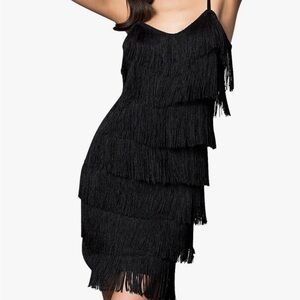 Black Fringe Flapper Sleeveless Mini Dress